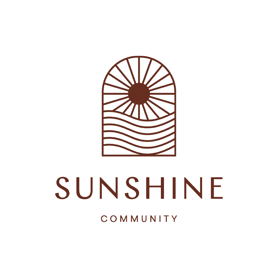 Sunshine Community logo with a brown sun-and-waves symbol and wordmark
